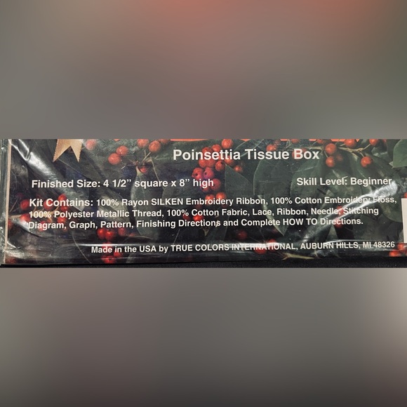 True Colors Ribbon Embroidery Poinsettia Tissue Box Holder Beginner Level NEW - Picture 3 of 3